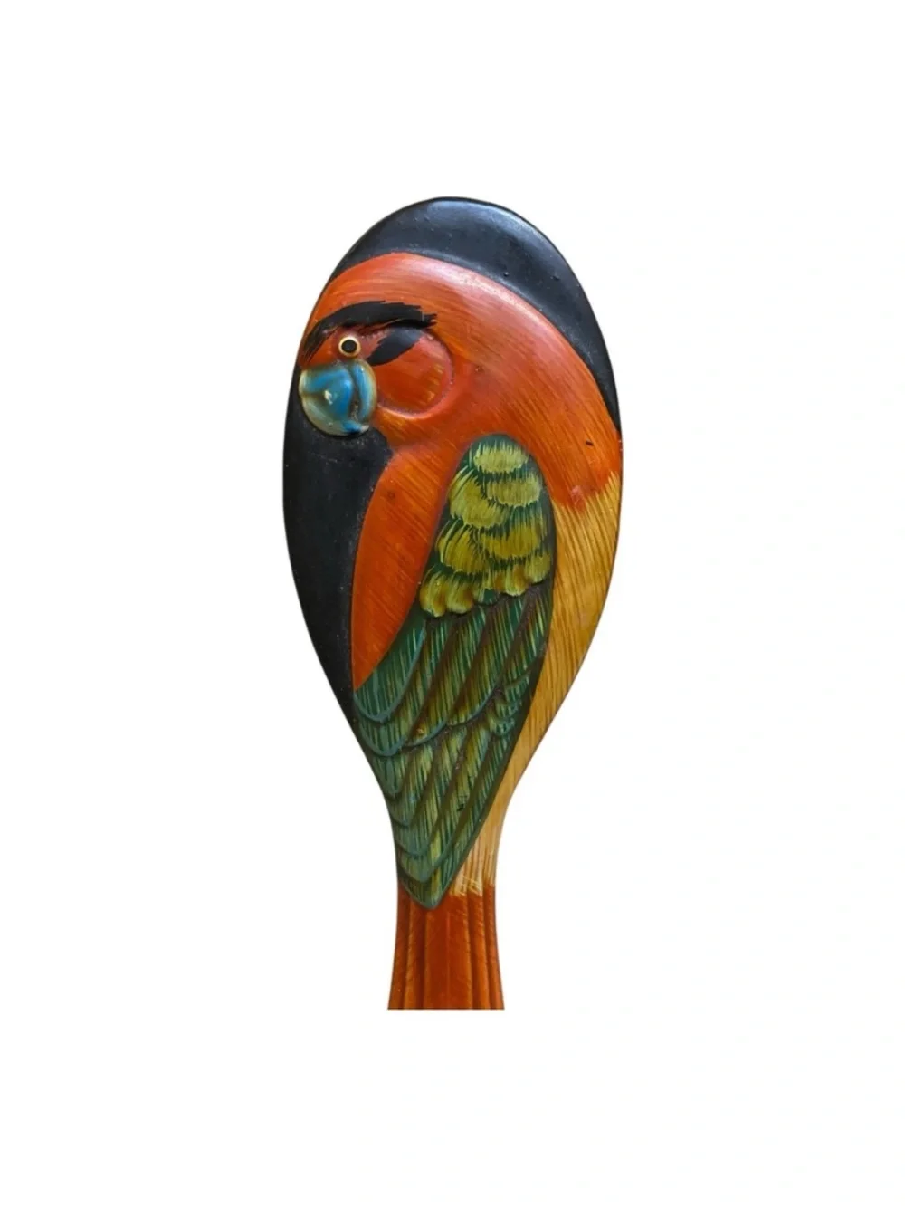 Vintage Wooden Carved Parrot Hand Held Mirror Tropical Bathroom Makeup
